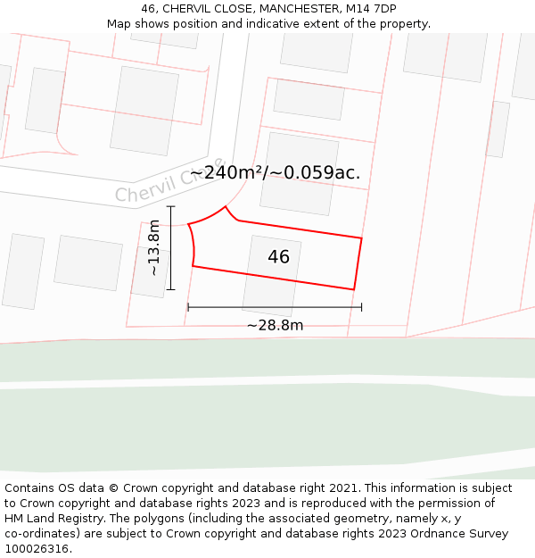 46, CHERVIL CLOSE, MANCHESTER, M14 7DP: Plot and title map