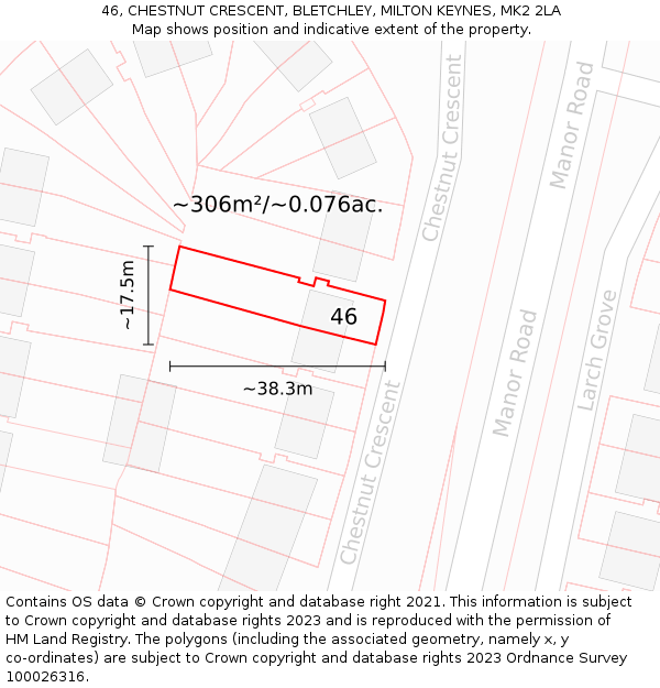 46, CHESTNUT CRESCENT, BLETCHLEY, MILTON KEYNES, MK2 2LA: Plot and title map