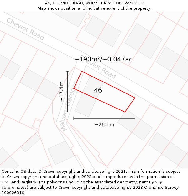 46, CHEVIOT ROAD, WOLVERHAMPTON, WV2 2HD: Plot and title map