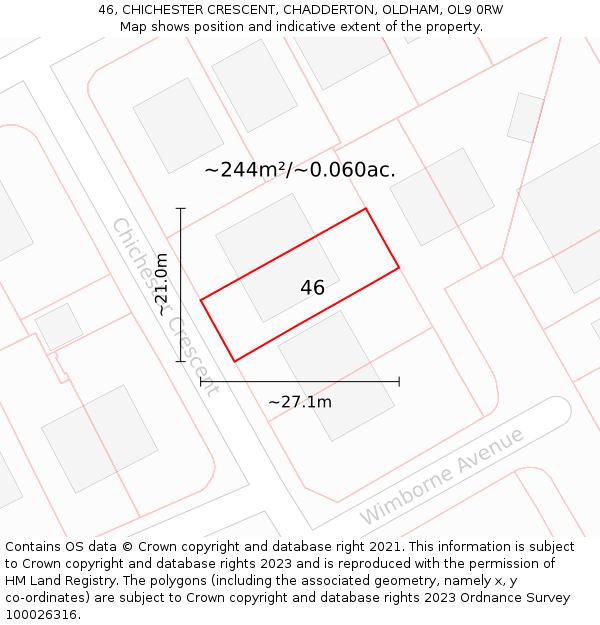 46, CHICHESTER CRESCENT, CHADDERTON, OLDHAM, OL9 0RW: Plot and title map