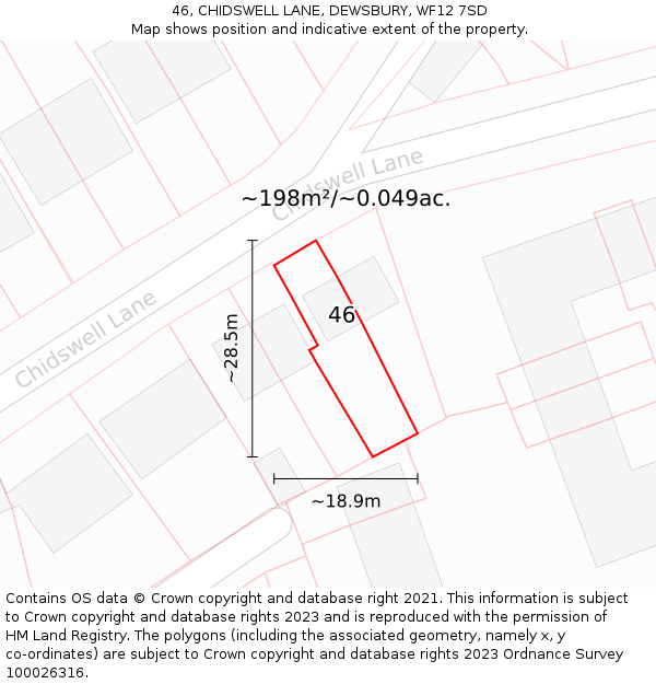 46, CHIDSWELL LANE, DEWSBURY, WF12 7SD: Plot and title map