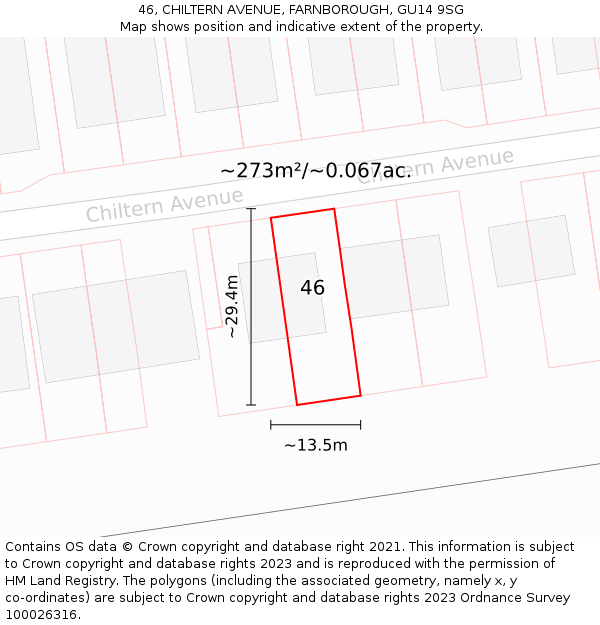 46, CHILTERN AVENUE, FARNBOROUGH, GU14 9SG: Plot and title map