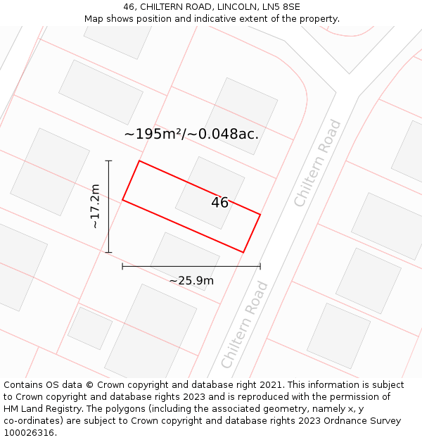 46, CHILTERN ROAD, LINCOLN, LN5 8SE: Plot and title map