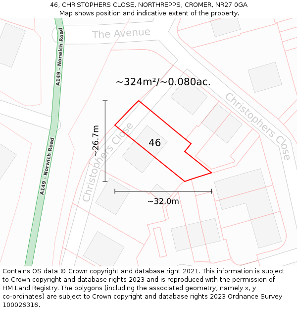 46, CHRISTOPHERS CLOSE, NORTHREPPS, CROMER, NR27 0GA: Plot and title map