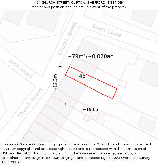 46, CHURCH STREET, CLIFTON, SHEFFORD, SG17 5EY: Plot and title map