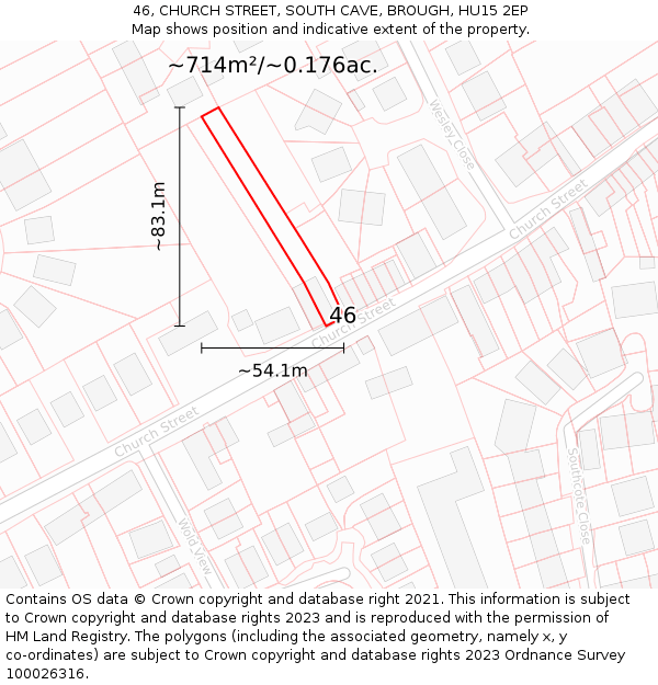 46, CHURCH STREET, SOUTH CAVE, BROUGH, HU15 2EP: Plot and title map