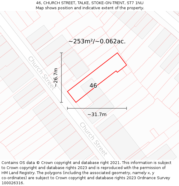 46, CHURCH STREET, TALKE, STOKE-ON-TRENT, ST7 1NU: Plot and title map