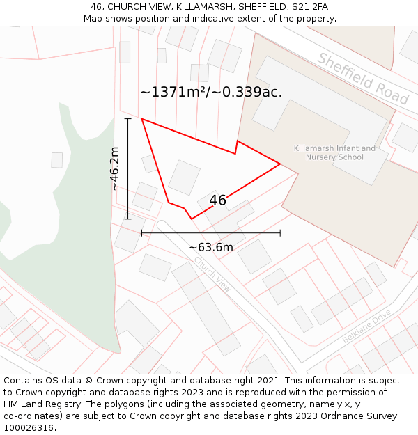 46, CHURCH VIEW, KILLAMARSH, SHEFFIELD, S21 2FA: Plot and title map