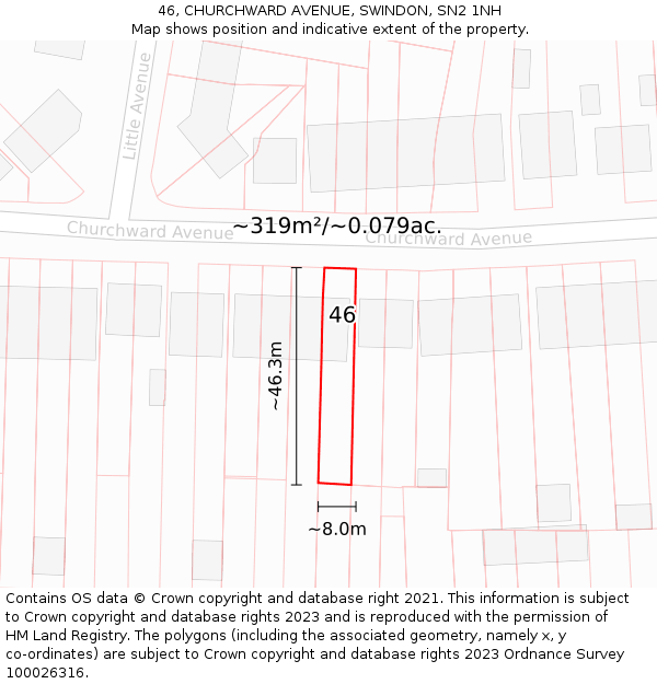 46, CHURCHWARD AVENUE, SWINDON, SN2 1NH: Plot and title map
