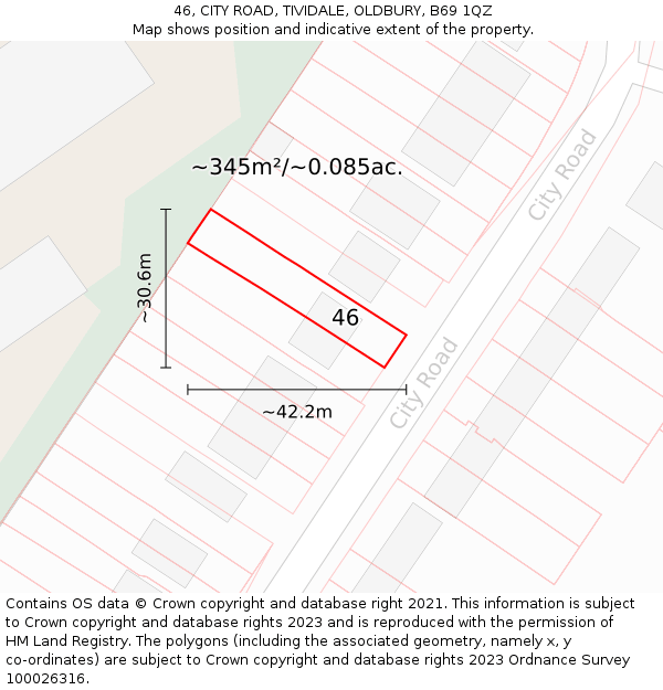 46, CITY ROAD, TIVIDALE, OLDBURY, B69 1QZ: Plot and title map