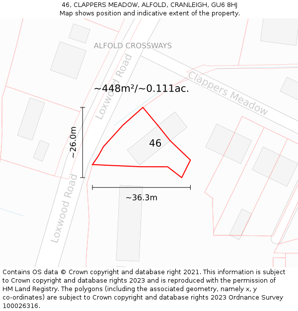 46, CLAPPERS MEADOW, ALFOLD, CRANLEIGH, GU6 8HJ: Plot and title map