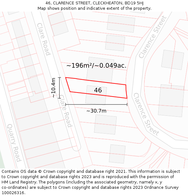 46, CLARENCE STREET, CLECKHEATON, BD19 5HJ: Plot and title map