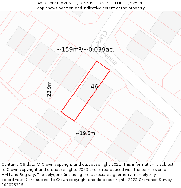 46, CLARKE AVENUE, DINNINGTON, SHEFFIELD, S25 3PJ: Plot and title map
