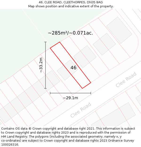 46, CLEE ROAD, CLEETHORPES, DN35 8AG: Plot and title map