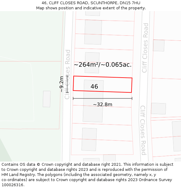 46, CLIFF CLOSES ROAD, SCUNTHORPE, DN15 7HU: Plot and title map