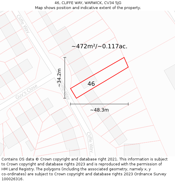 46, CLIFFE WAY, WARWICK, CV34 5JG: Plot and title map