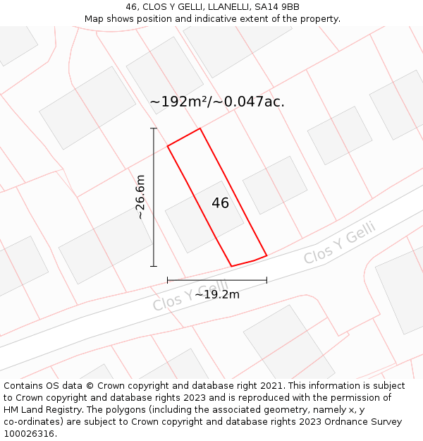 46, CLOS Y GELLI, LLANELLI, SA14 9BB: Plot and title map