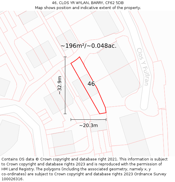 46, CLOS YR WYLAN, BARRY, CF62 5DB: Plot and title map