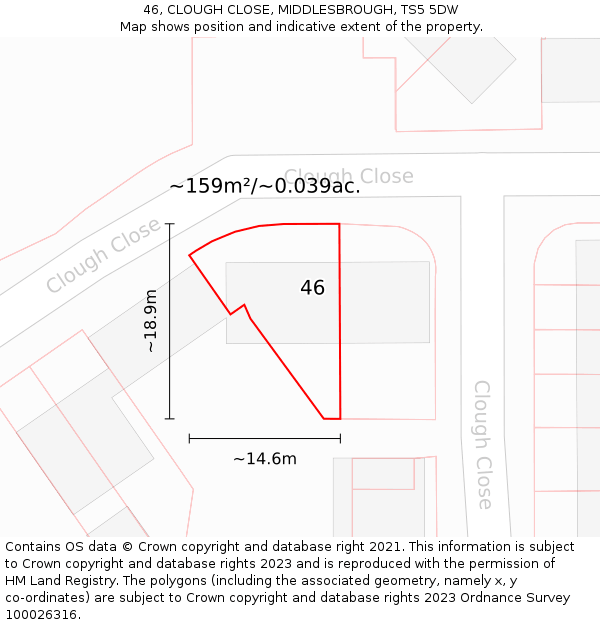 46, CLOUGH CLOSE, MIDDLESBROUGH, TS5 5DW: Plot and title map