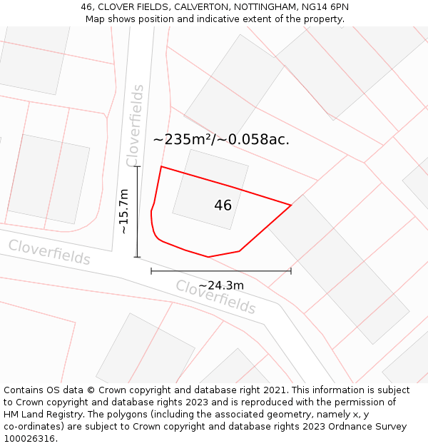 46, CLOVER FIELDS, CALVERTON, NOTTINGHAM, NG14 6PN: Plot and title map