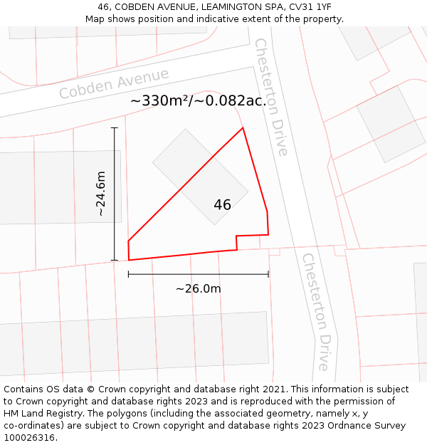 46, COBDEN AVENUE, LEAMINGTON SPA, CV31 1YF: Plot and title map