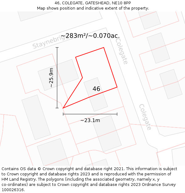 46, COLEGATE, GATESHEAD, NE10 8PP: Plot and title map