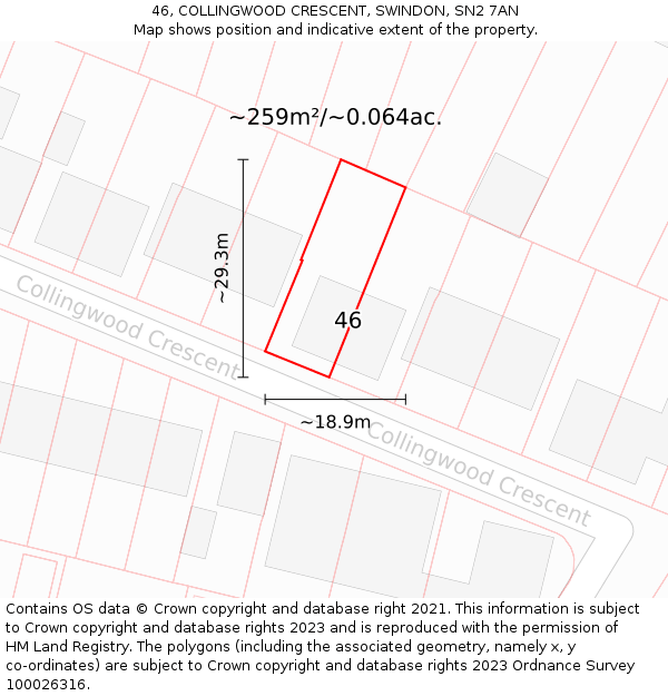 46, COLLINGWOOD CRESCENT, SWINDON, SN2 7AN: Plot and title map