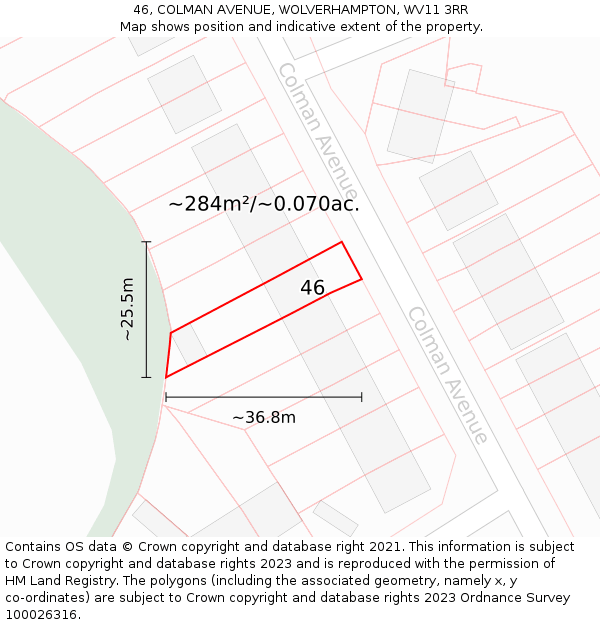 46, COLMAN AVENUE, WOLVERHAMPTON, WV11 3RR: Plot and title map