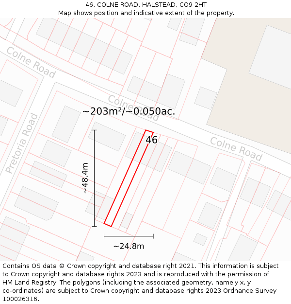 46, COLNE ROAD, HALSTEAD, CO9 2HT: Plot and title map