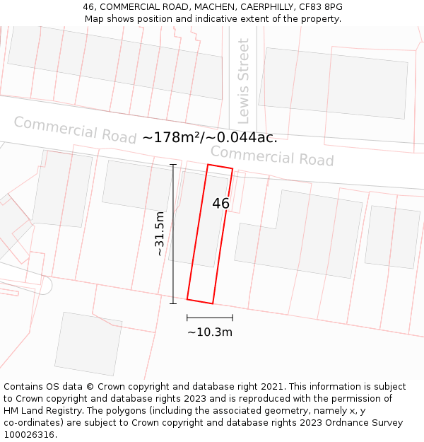 46, COMMERCIAL ROAD, MACHEN, CAERPHILLY, CF83 8PG: Plot and title map