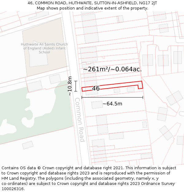 46, COMMON ROAD, HUTHWAITE, SUTTON-IN-ASHFIELD, NG17 2JT: Plot and title map