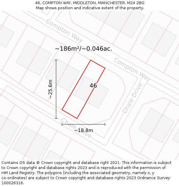 46, COMPTON WAY, MIDDLETON, MANCHESTER, M24 2BG: Plot and title map