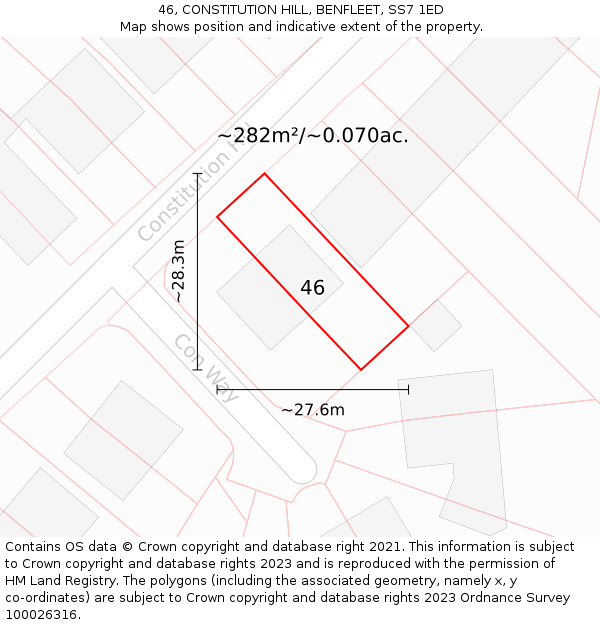 46, CONSTITUTION HILL, BENFLEET, SS7 1ED: Plot and title map