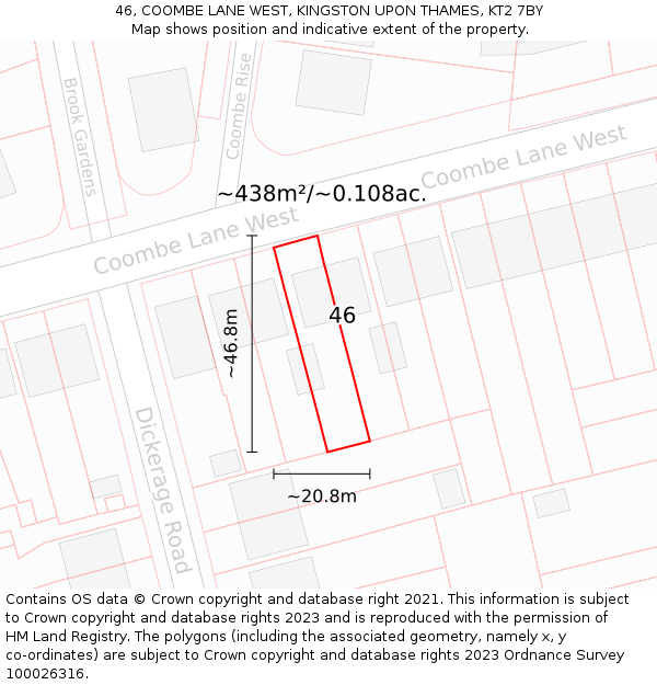 46, COOMBE LANE WEST, KINGSTON UPON THAMES, KT2 7BY: Plot and title map