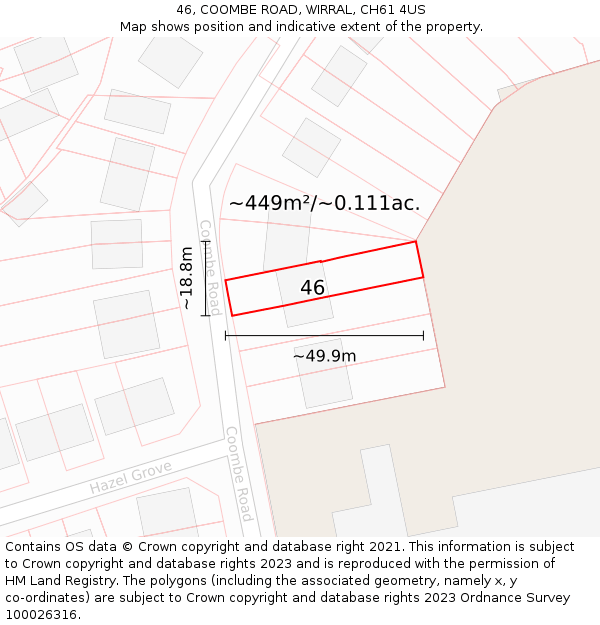 46, COOMBE ROAD, WIRRAL, CH61 4US: Plot and title map