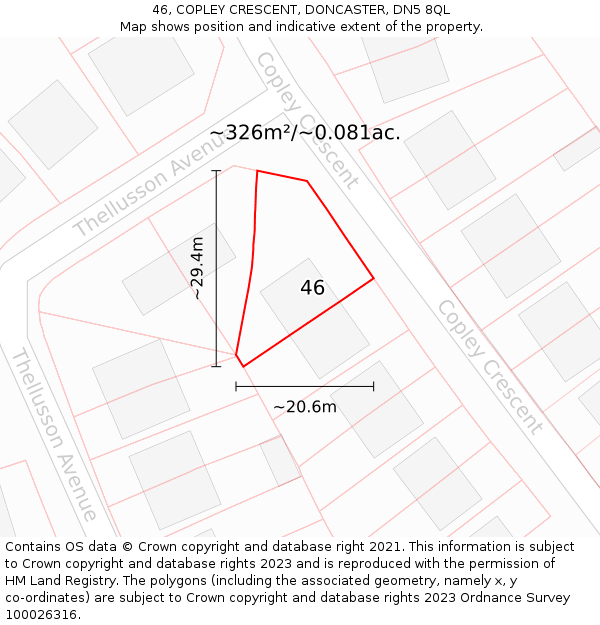 46, COPLEY CRESCENT, DONCASTER, DN5 8QL: Plot and title map