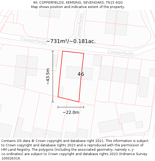 46, COPPERFIELDS, KEMSING, SEVENOAKS, TN15 6QG: Plot and title map