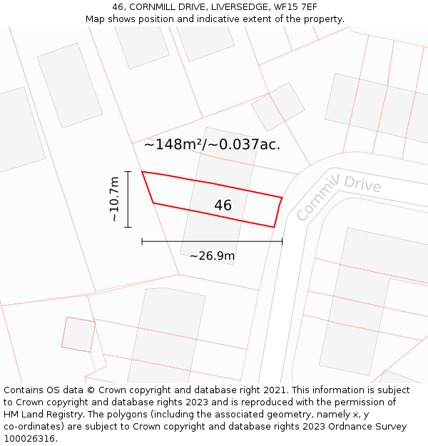 46, CORNMILL DRIVE, LIVERSEDGE, WF15 7EF: Plot and title map