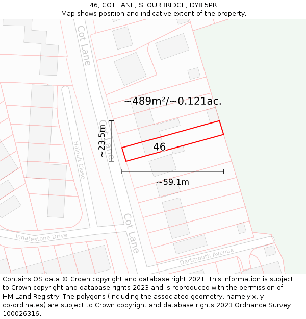 46, COT LANE, STOURBRIDGE, DY8 5PR: Plot and title map