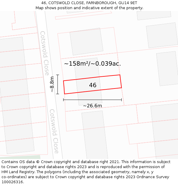 46, COTSWOLD CLOSE, FARNBOROUGH, GU14 9ET: Plot and title map