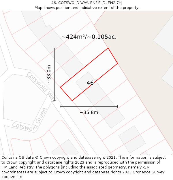 46, COTSWOLD WAY, ENFIELD, EN2 7HJ: Plot and title map
