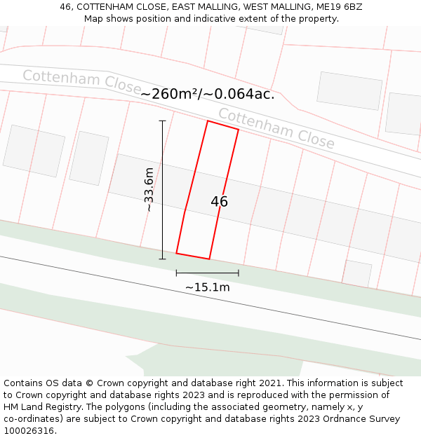 46, COTTENHAM CLOSE, EAST MALLING, WEST MALLING, ME19 6BZ: Plot and title map