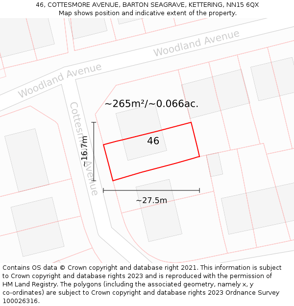 46, COTTESMORE AVENUE, BARTON SEAGRAVE, KETTERING, NN15 6QX: Plot and title map