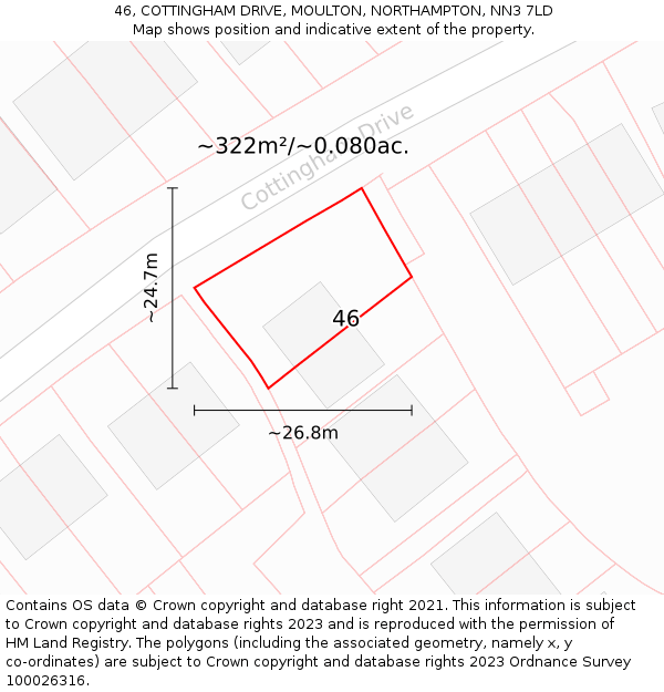 46, COTTINGHAM DRIVE, MOULTON, NORTHAMPTON, NN3 7LD: Plot and title map