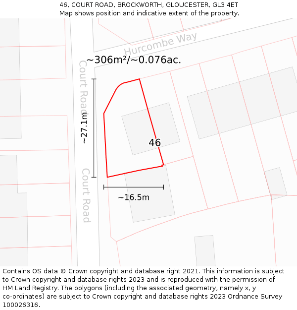 46, COURT ROAD, BROCKWORTH, GLOUCESTER, GL3 4ET: Plot and title map