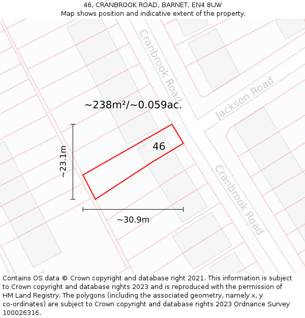46, CRANBROOK ROAD, BARNET, EN4 8UW: Plot and title map
