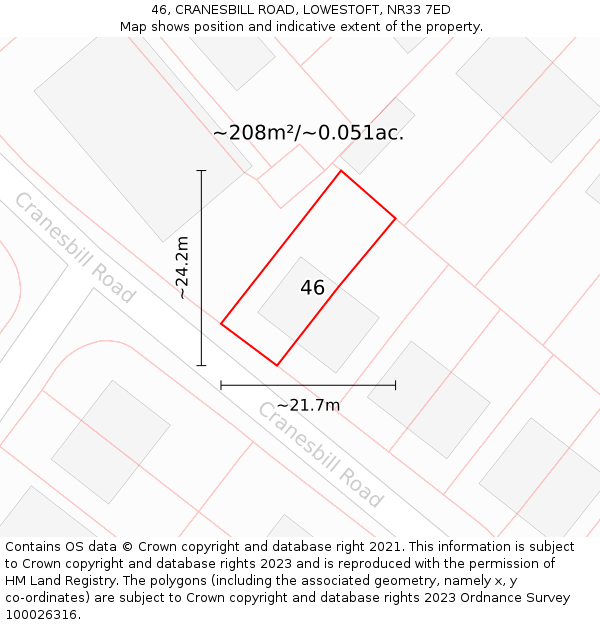 46, CRANESBILL ROAD, LOWESTOFT, NR33 7ED: Plot and title map