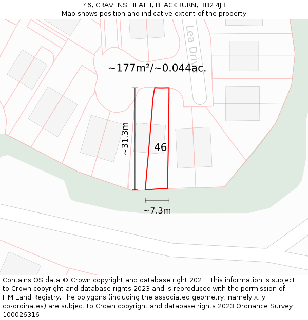 46, CRAVENS HEATH, BLACKBURN, BB2 4JB: Plot and title map