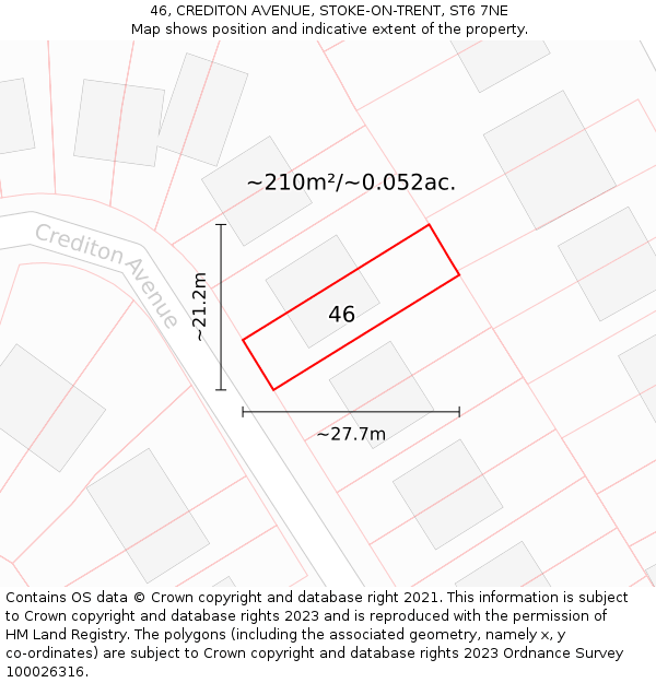 46, CREDITON AVENUE, STOKE-ON-TRENT, ST6 7NE: Plot and title map