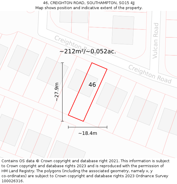 46, CREIGHTON ROAD, SOUTHAMPTON, SO15 4JJ: Plot and title map